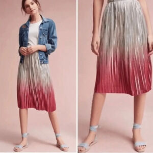 Anthropologie Seen Worn Kept Silver Pink/Ombre Pleated Midi Skirt Size 6